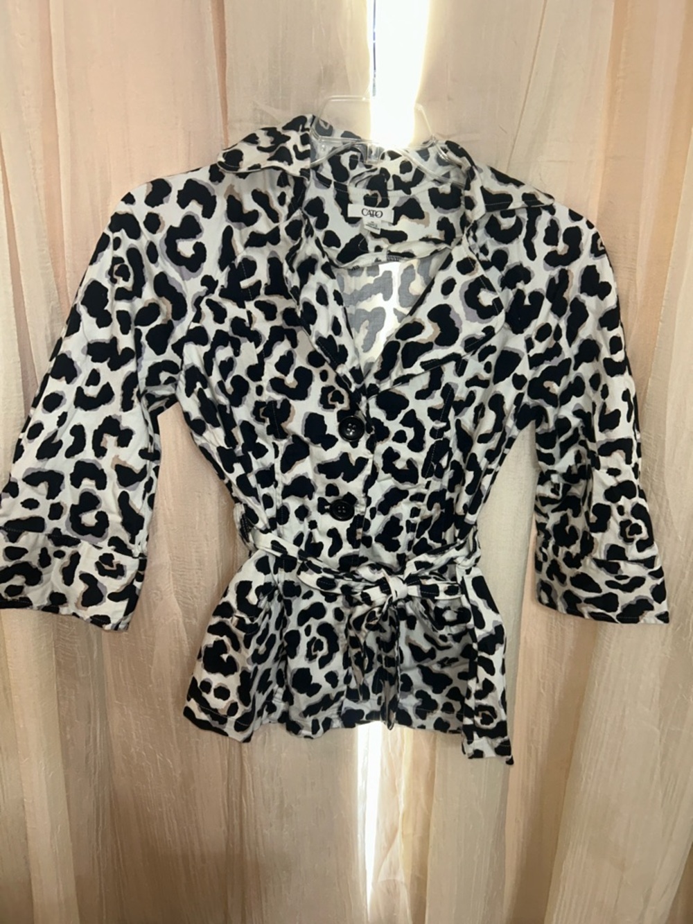 Cato Black, White & Tan Leopard Print Button-Front Blouse medium